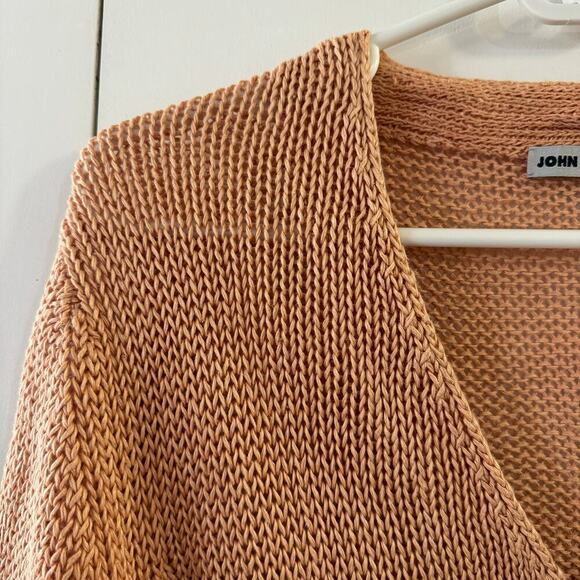 John Patrick Linen Knit Cardigan Pearl Button Size Medium Sheer Peach - Picture 3 of 7